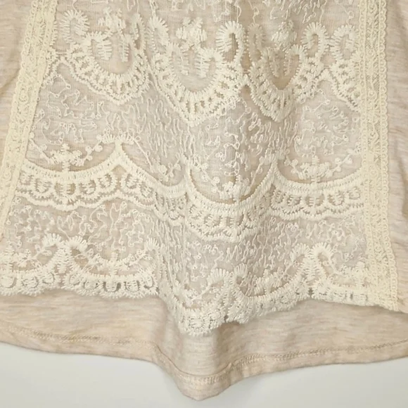 ❤️ Rewind Lace Panel Boho Blouse Medium Neutral Feminine Lace Short Sleeve Top - Picture 6 of 12